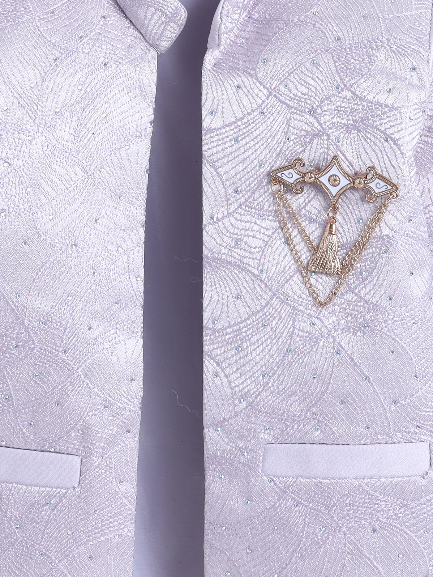 Boys Beads Embellished Embroidered Sherwani & Trouser Set With Shrug