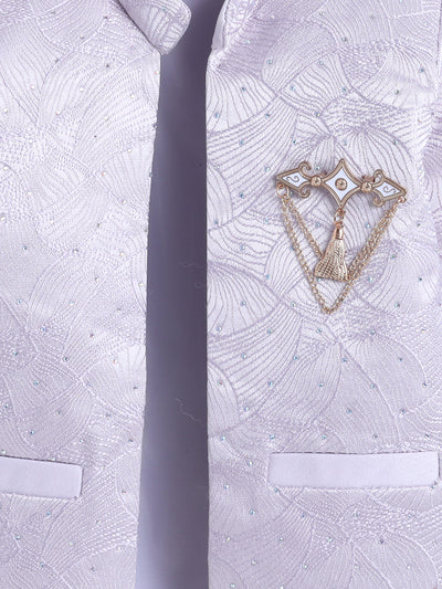 Boys Beads Embellished Embroidered Sherwani & Trouser Set With Shrug