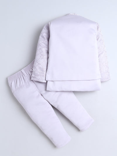 Boys Beads Embellished Embroidered Sherwani & Trouser Set With Shrug