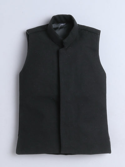 Boys Sequined Zari Embroidery Sherwani & Trouser Set With Shrug