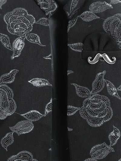 Boys Sequined Zari Embroidery Sherwani & Trouser Set With Shrug