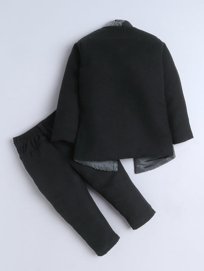 Boys Sequined Zari Embroidery Sherwani & Trouser Set With Shrug