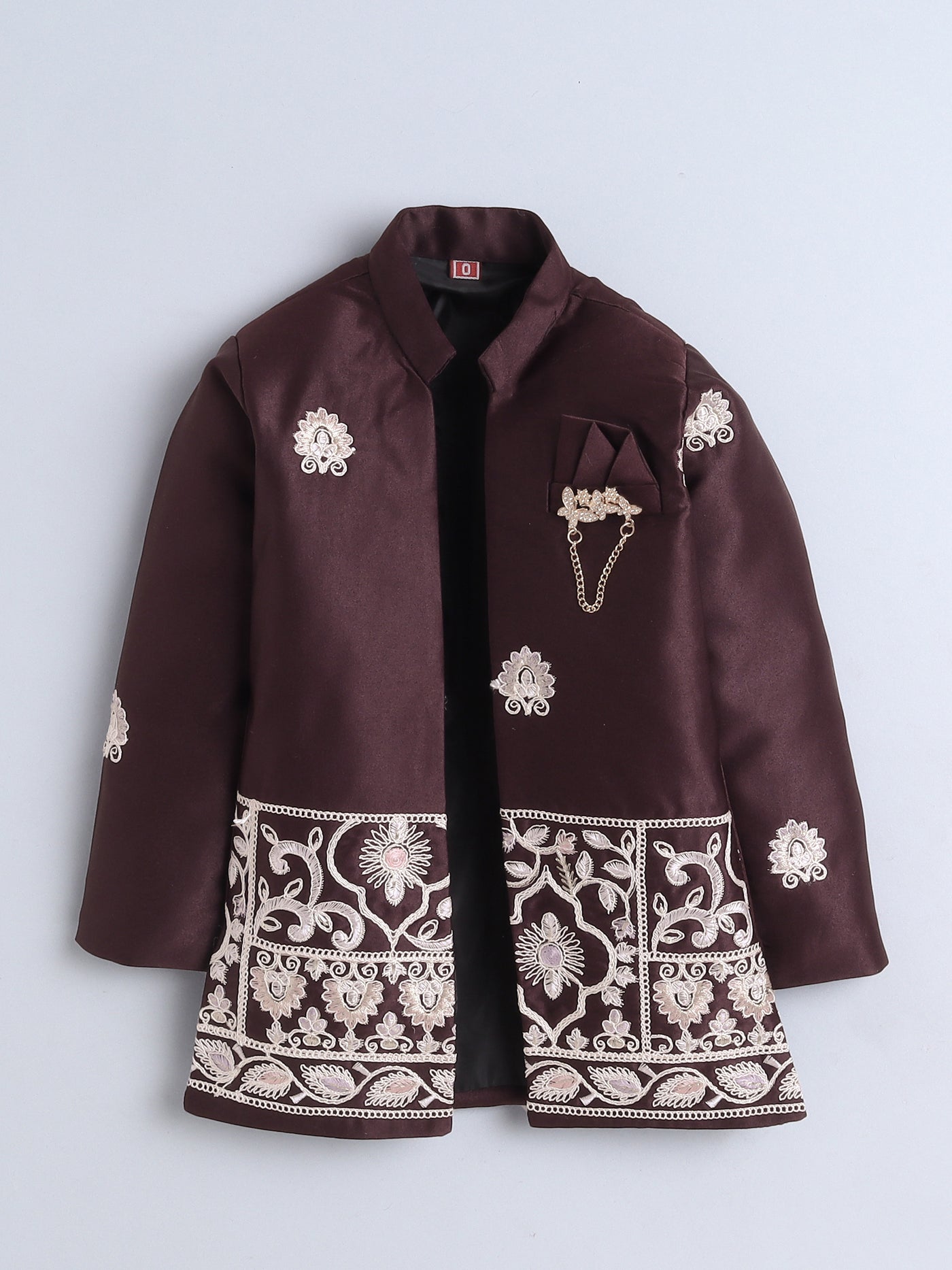 Boys Embroidered Sherwani & Trouser Set With Shrug