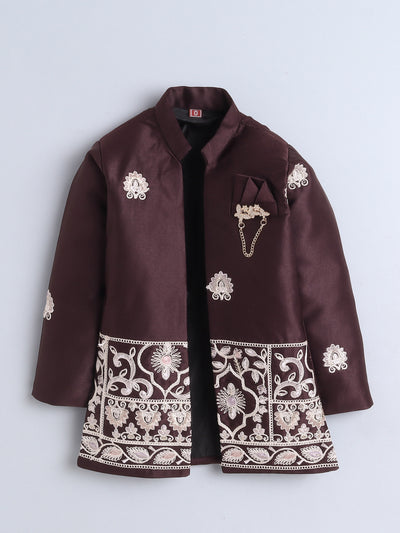 Boys Embroidered Sherwani & Trouser Set With Shrug
