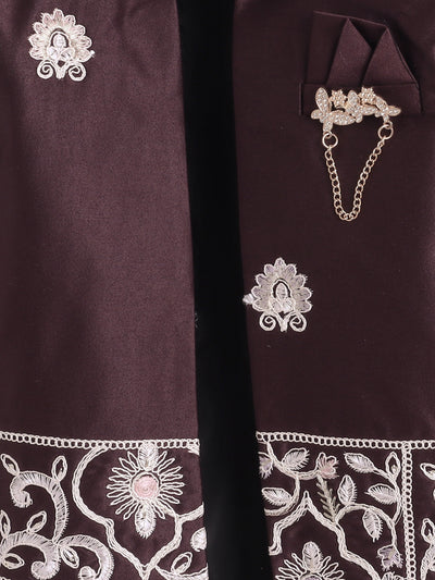 Boys Embroidered Sherwani & Trouser Set With Shrug
