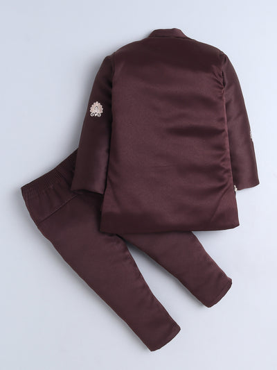Boys Embroidered Sherwani & Trouser Set With Shrug