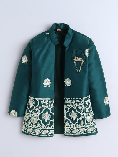 Boys Embroidered Sherwani & Trouser Set With Shrug