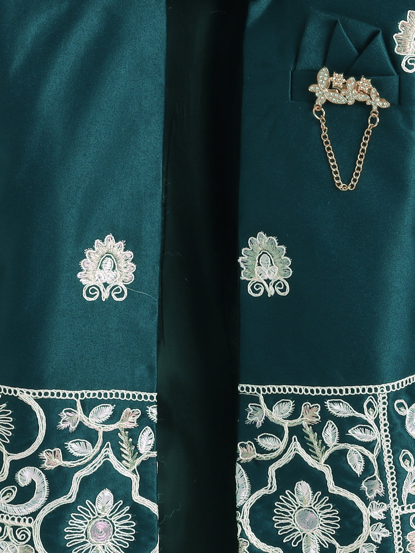 Boys Embroidered Sherwani & Trouser Set With Shrug