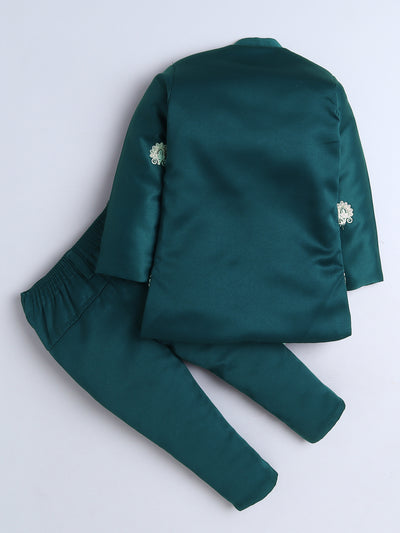 Boys Embroidered Sherwani & Trouser Set With Shrug
