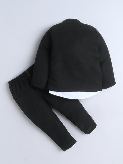 Boys Sequined Zari Embroidery 3 Piece Suit Set With Bow