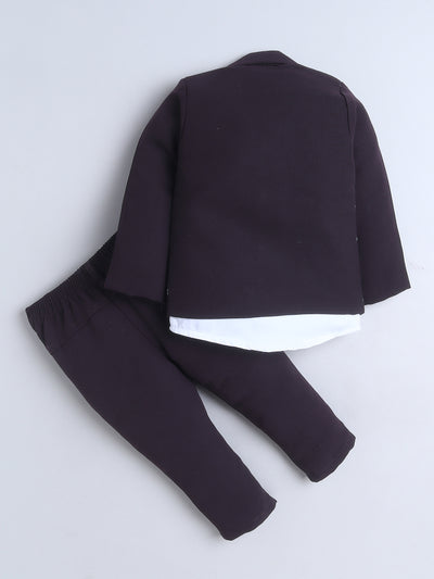 Boys Sequined Zari Embroidery 3 Piece Suit Set With Bow