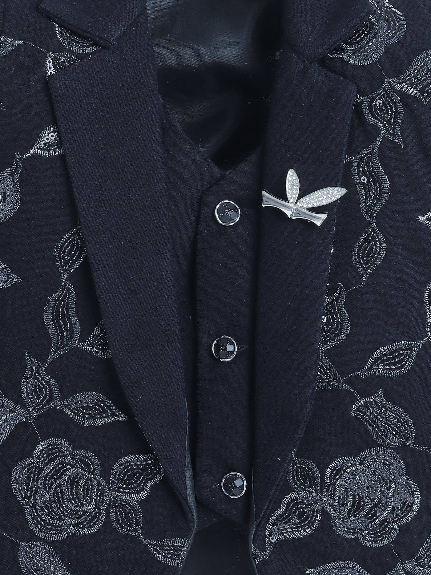 Boys Sequined Zari Embroidery 3 Piece Suit Set With Bow