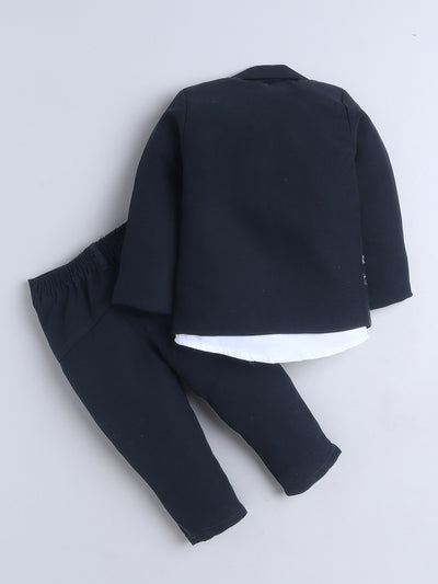 Boys Sequined Zari Embroidery 3 Piece Suit Set With Bow