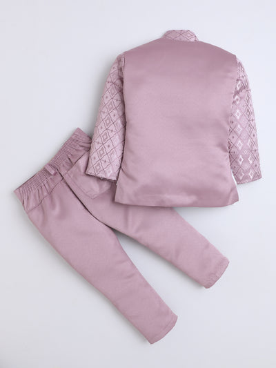 Boys Jacquard Geometric Diamond Motifs Indo Western 2 Piece Suit Set