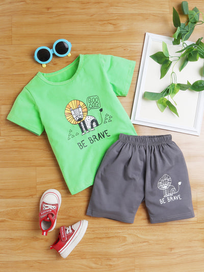 Baby Boys & Baby Girls Half Sleeves Printed T-shirt & Shorts Set