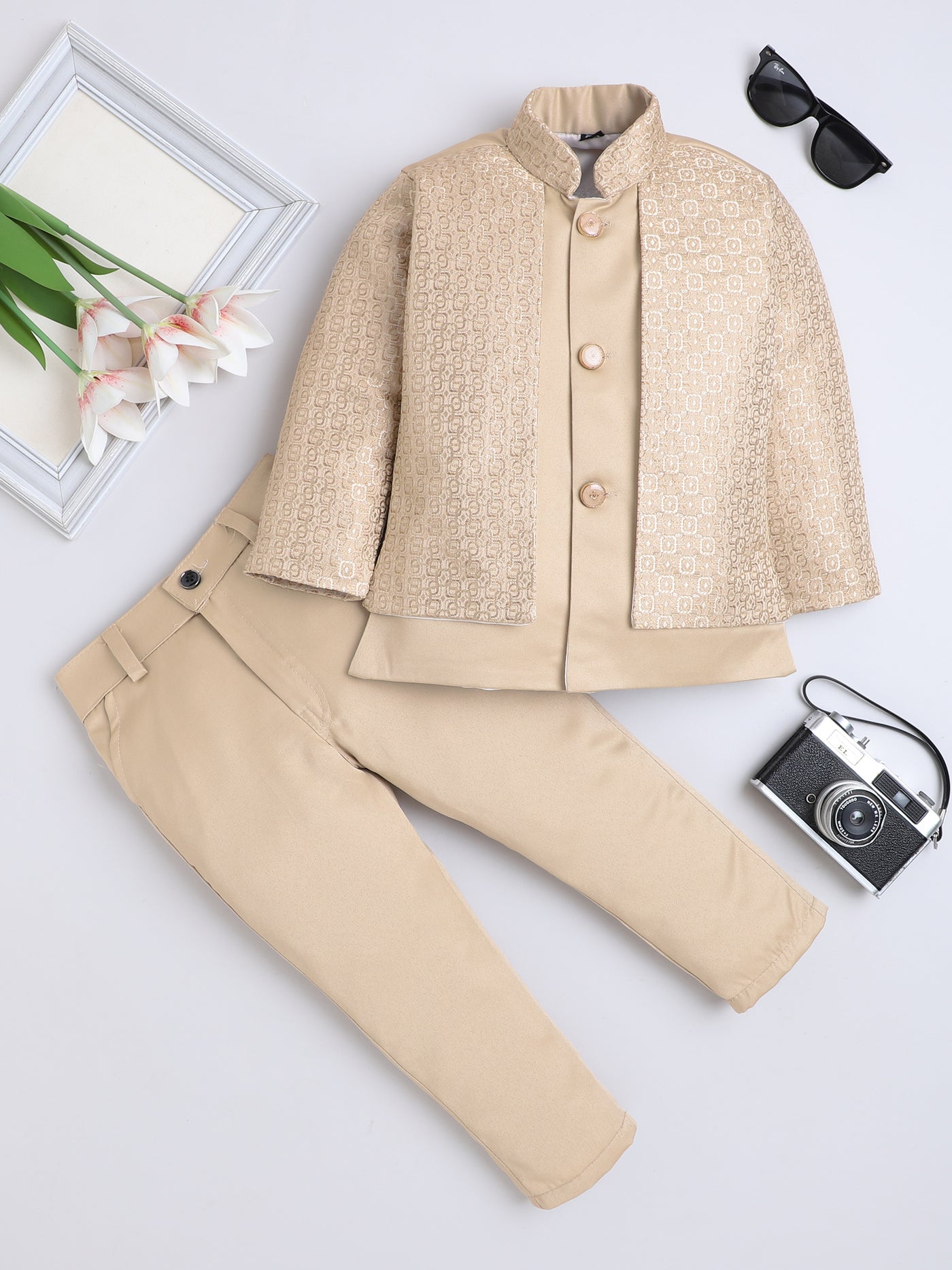 Boys Jacquard Geometric Loop Motifs Indo Western 2 Piece Suit Set