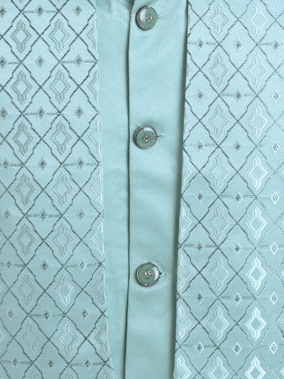 Boys Jacquard Geometric Diamond Motifs Indo Western 2 Piece Suit Set