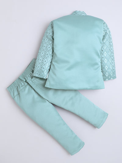 Boys Jacquard Geometric Diamond Motifs Indo Western 2 Piece Suit Set