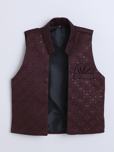 Boys Geometric Sequined Embroidered Indo Western Sherwani Set