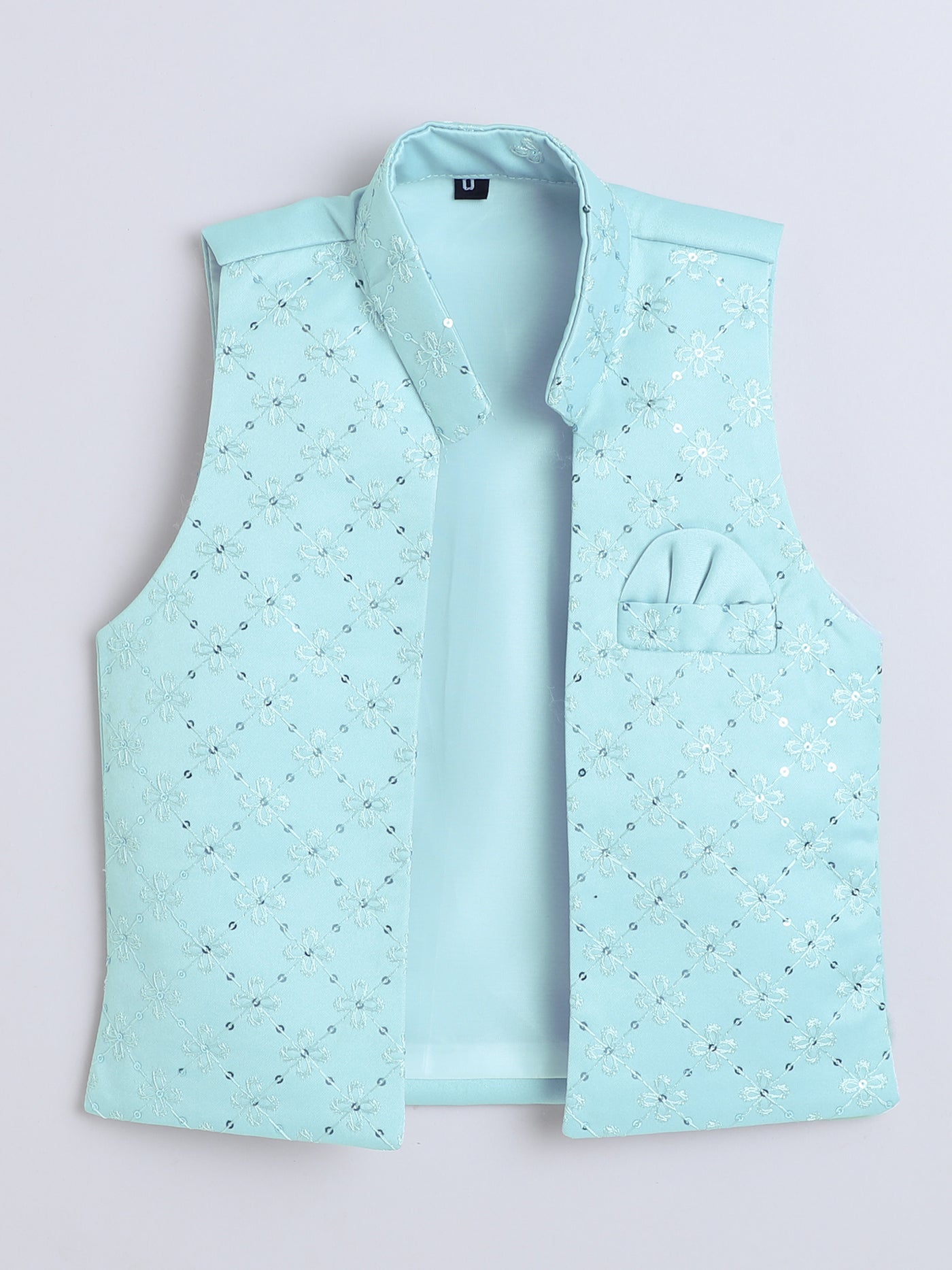 Boys Geometric Sequined Embroidered Indo Western Sherwani Set