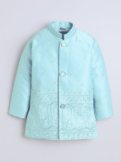 Boys Geometric Sequined Embroidered Indo Western Sherwani Set