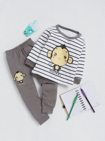 Boys Full Sleeve Monkey Printed T-Shirt & Lower Set