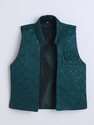 Boys Geometric Sequined Embroidered Indo Western Sherwani Set