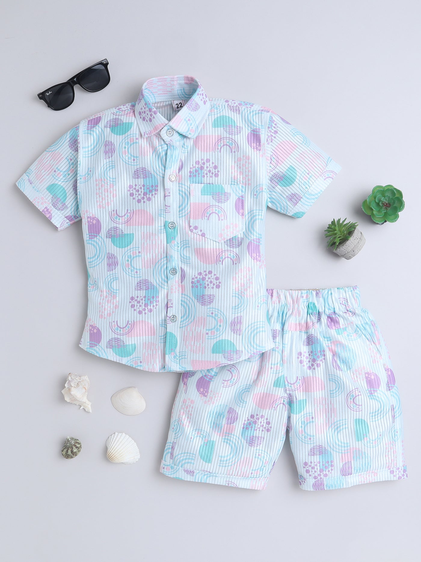 Boys Half Sleeves Printed Shirt & Shorts Set