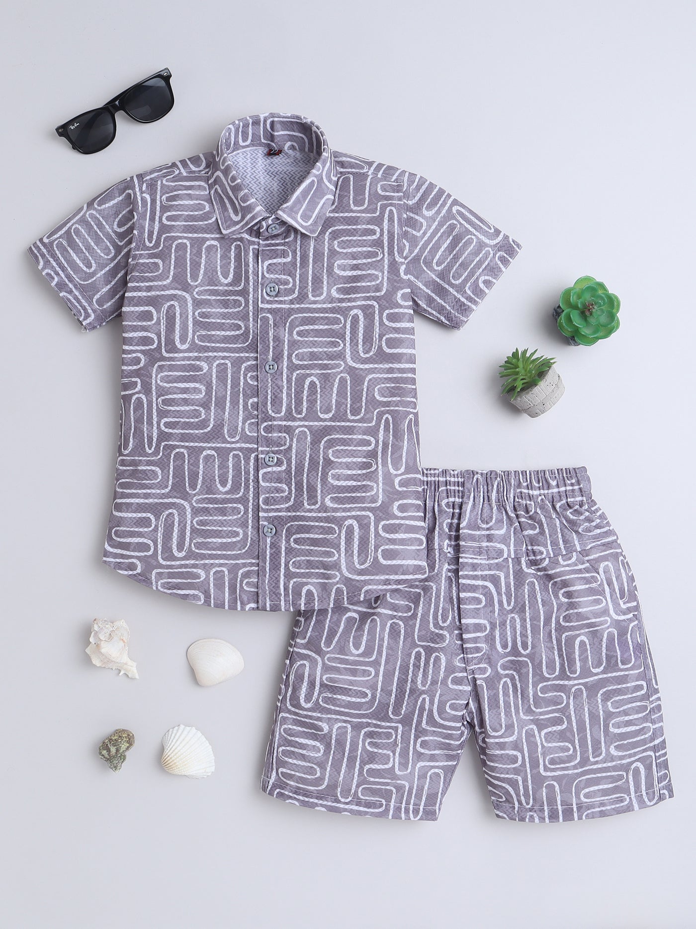 Boys Half Sleeves Printed Shirt & Shorts Set