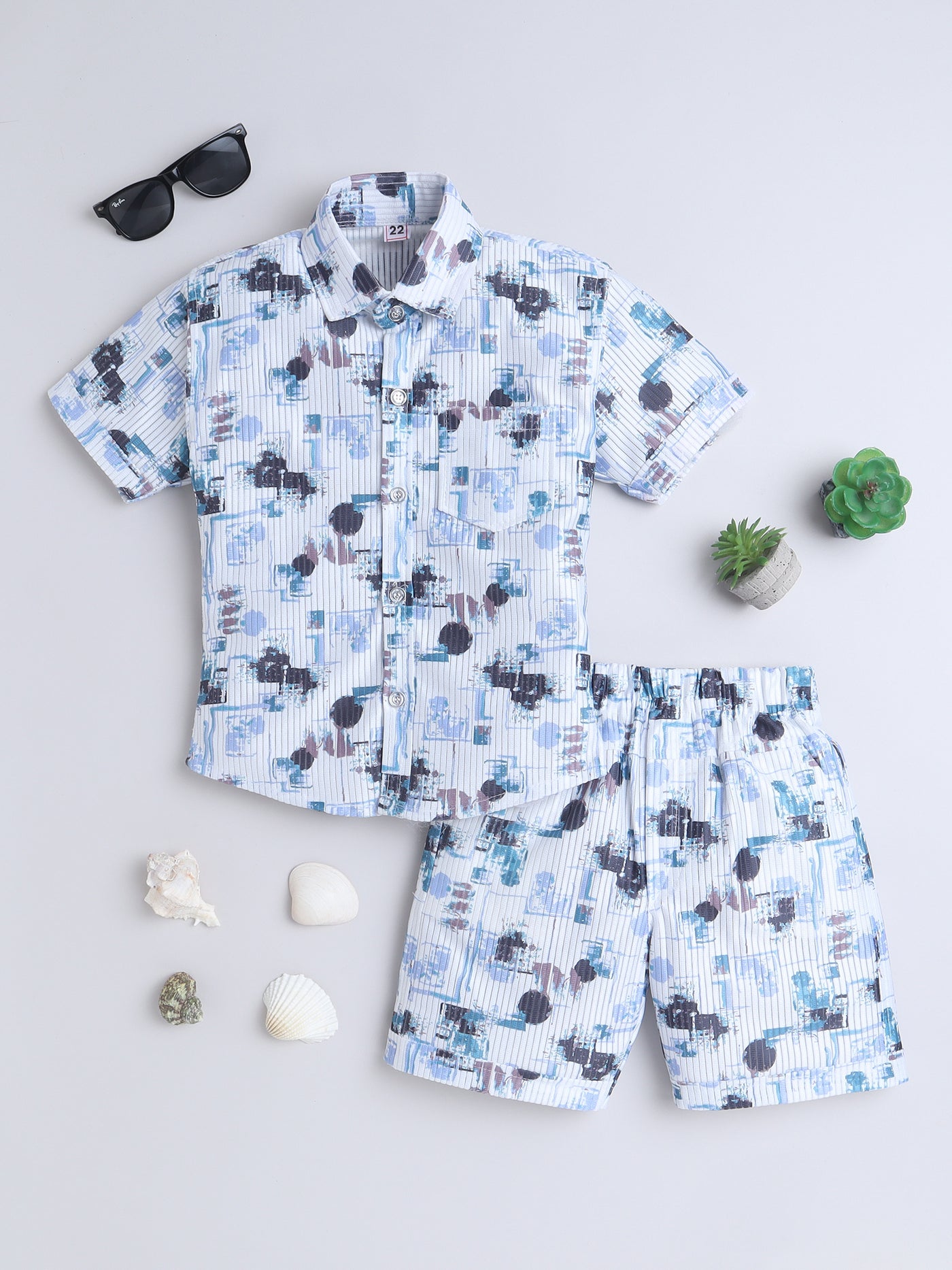 Boys Half Sleeves Printed Shirt & Shorts Set