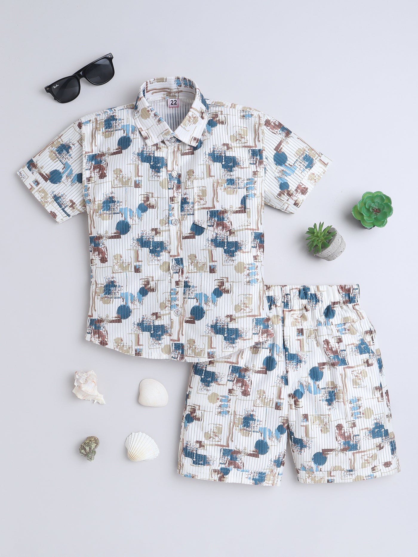 Boys Half Sleeves Printed Shirt & Shorts Set