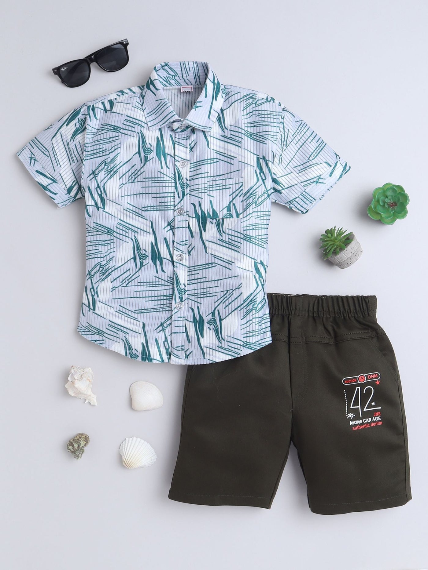 Boys Half Sleeves Printed Shirt & Shorts Set