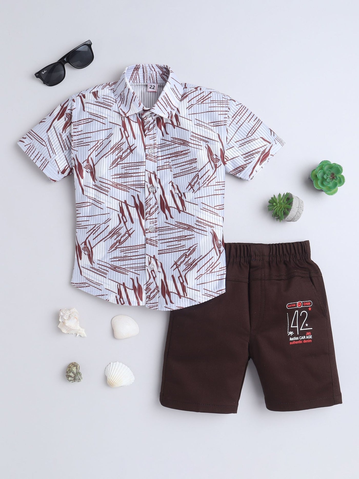 Boys Half Sleeves Printed Shirt & Shorts Set
