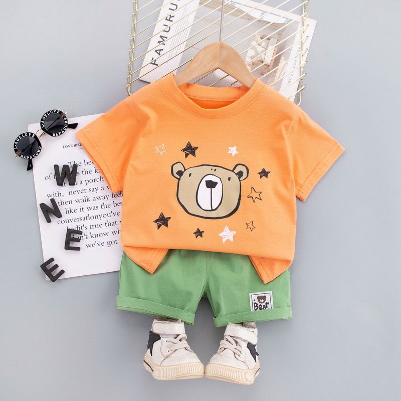 Baby Boys & Baby Girls Half Sleeves Printed T-shirt & Shorts Set