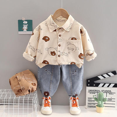 Boys Full Sleeves Printed Shirt With Denim Set