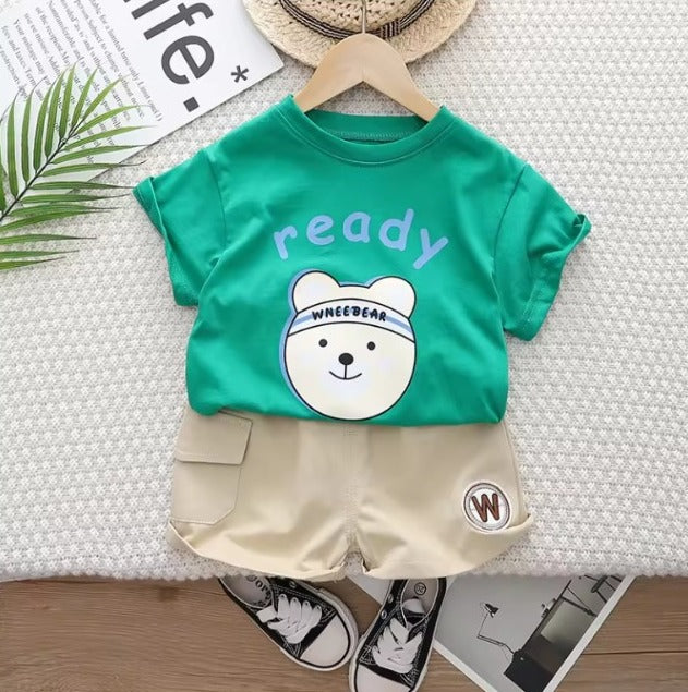 Baby Boys & Baby Girls Half Sleeves Printed T-shirt & Shorts Set