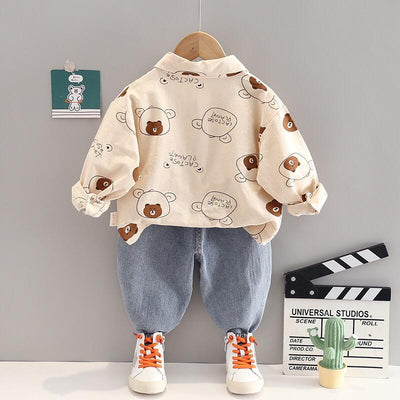 Boys Full Sleeves Printed Shirt With Denim Set