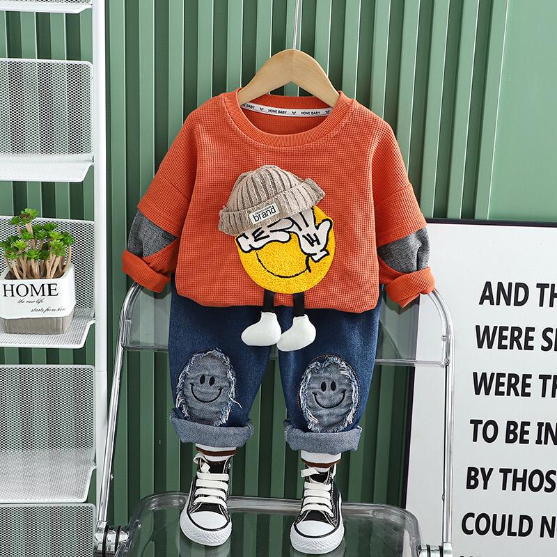 Boys Full Sleeves 3D Printed Sweatshirt With Denim Set