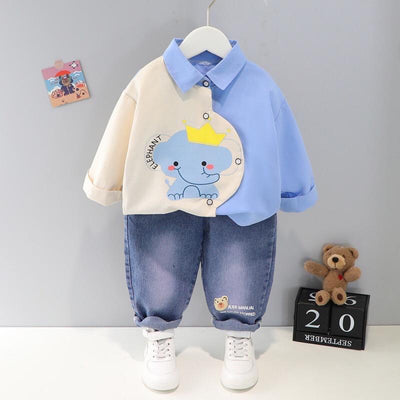 Boys Full Sleeves Printed Stylish Shirt With Denim Set