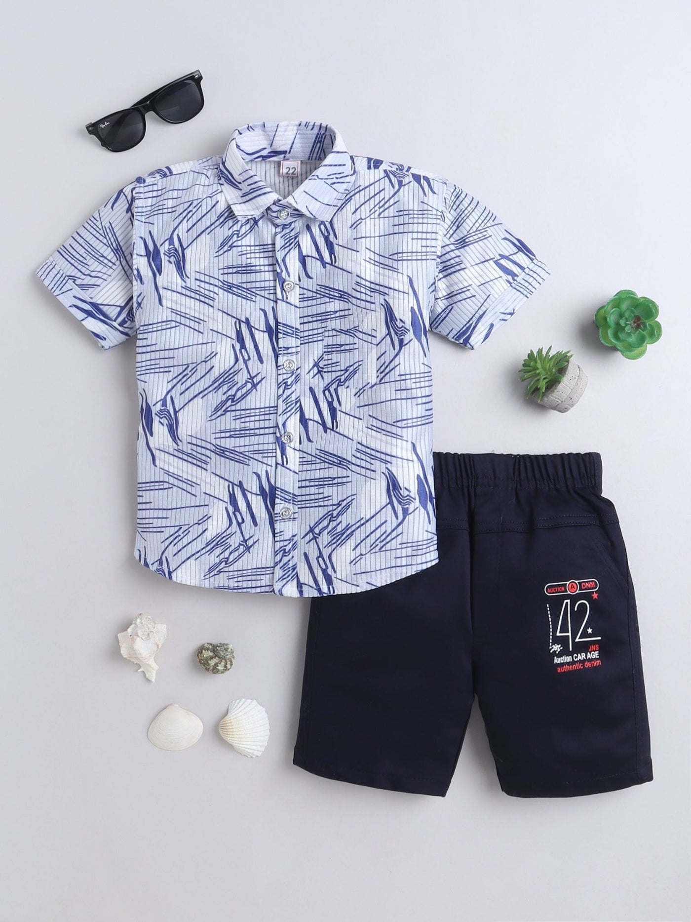 Boys Half Sleeves Printed Shirt & Shorts Set